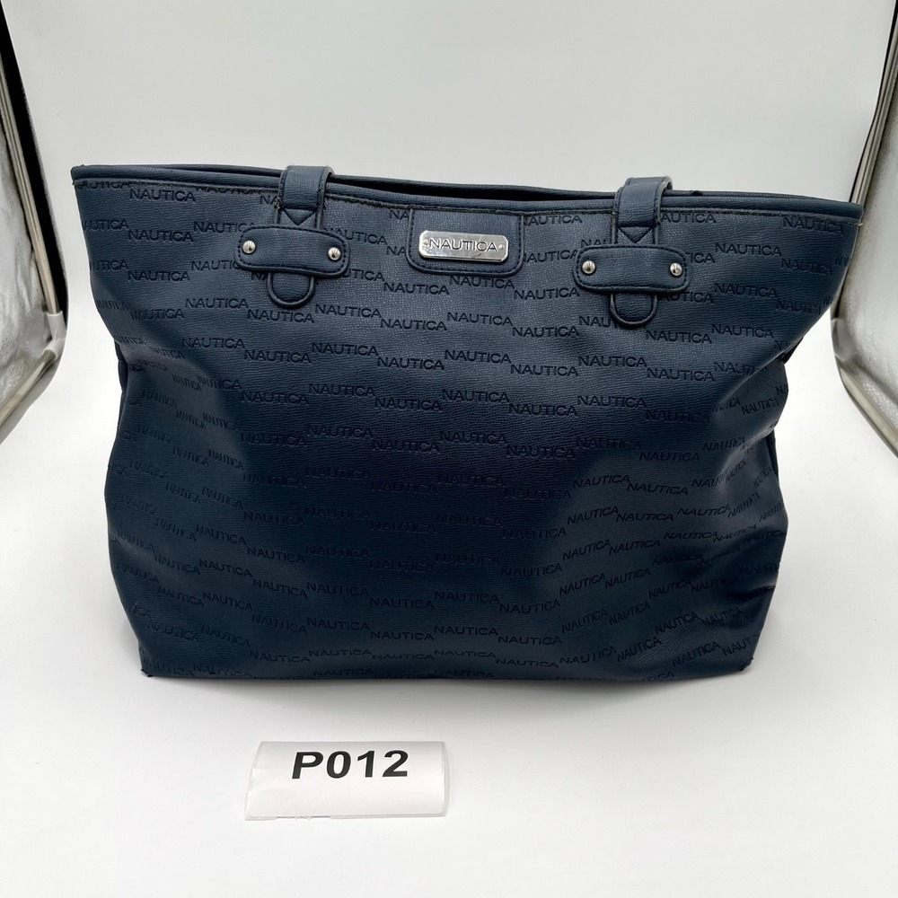 Nautica Women's Handbag Indigo Blue Leather Embossed Double‎ Handle Tote Bag